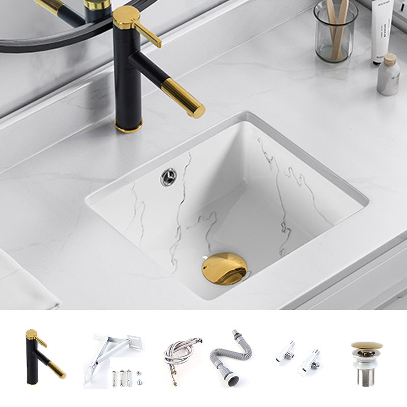 Modern Undermount Vanity Sink Rectangular Porcelain with Overflow Basin Sink