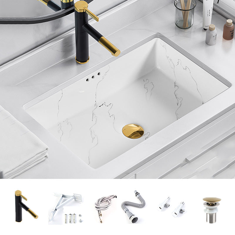 Modern Undermount Vanity Sink Rectangular Porcelain with Overflow Basin Sink