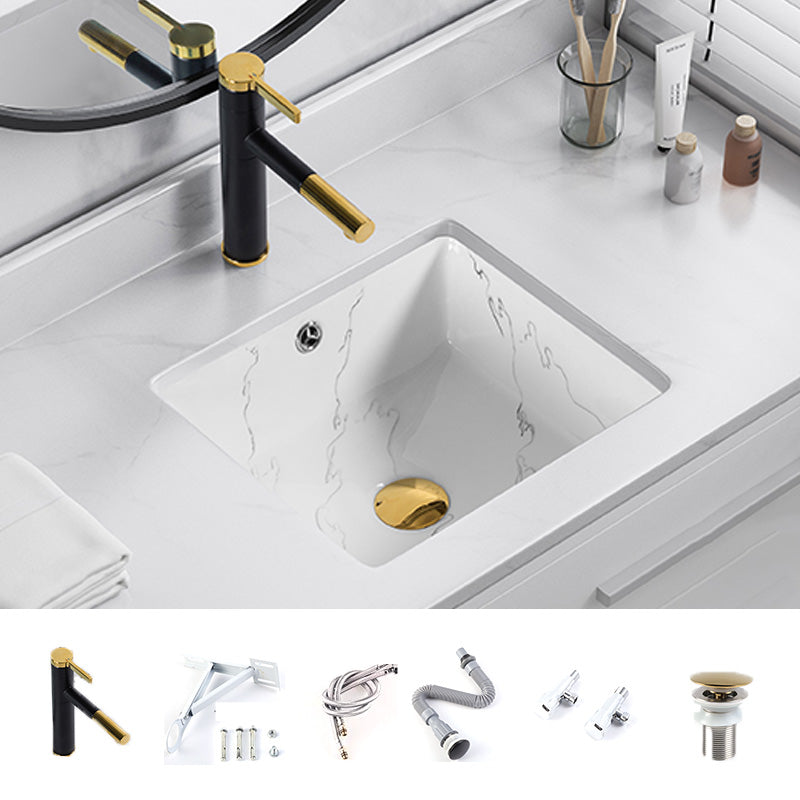 Modern Undermount Vanity Sink Rectangular Porcelain with Overflow Basin Sink