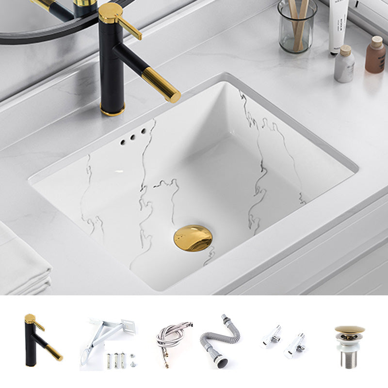 Modern Undermount Vanity Sink Rectangular Porcelain with Overflow Basin Sink