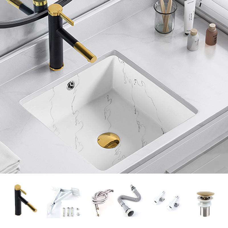 Modern Undermount Vanity Sink Rectangular Porcelain with Overflow Basin Sink