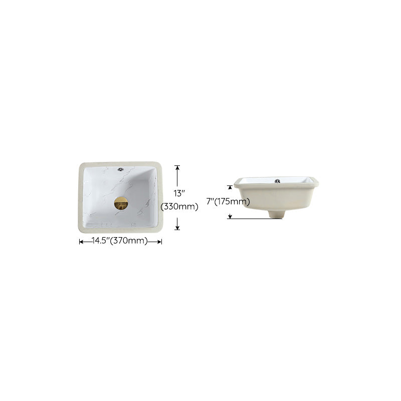 Modern Undermount Vanity Sink Rectangular Porcelain with Overflow Basin Sink