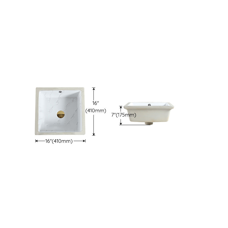 Modern Undermount Vanity Sink Rectangular Porcelain with Overflow Basin Sink