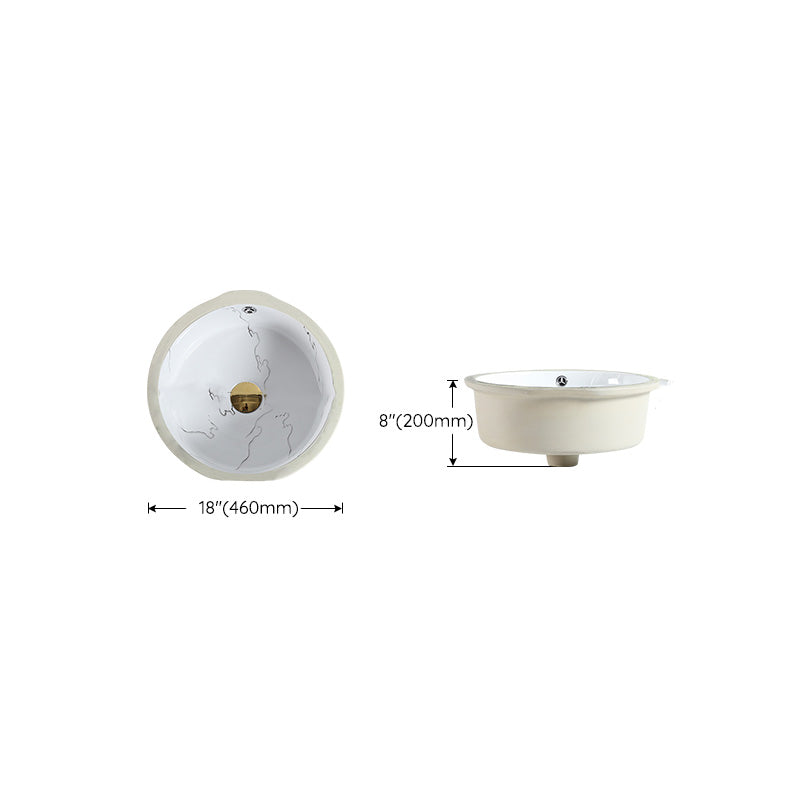 Modern Undermount Vanity Sink Rectangular Porcelain with Overflow Basin Sink