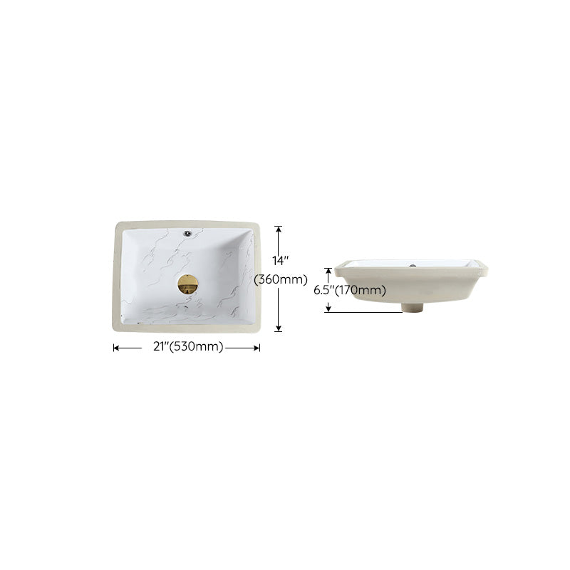 Modern Undermount Vanity Sink Rectangular Porcelain with Overflow Basin Sink