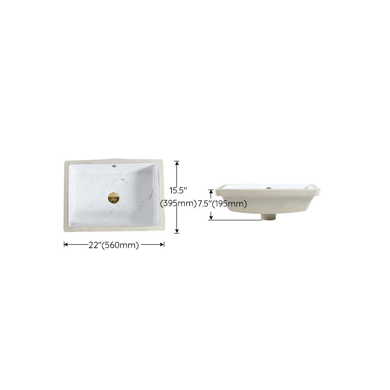 Modern Undermount Vanity Sink Rectangular Porcelain with Overflow Basin Sink