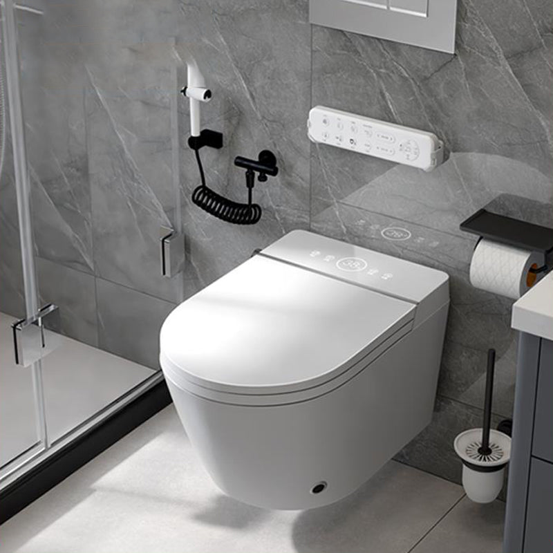 Elongated Smart Bidet Wall-Mounted White Ceramic Foot Sensor Flush Heated Seat Bidet