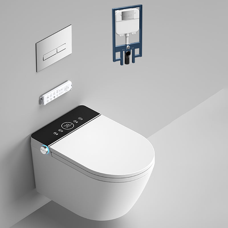 Elongated Smart Bidet Wall-Mounted White Ceramic Foot Sensor Flush Heated Seat Bidet