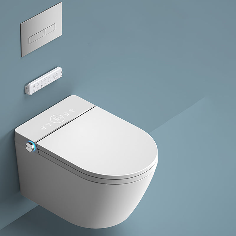 Elongated Smart Bidet Wall-Mounted White Ceramic Foot Sensor Flush Heated Seat Bidet