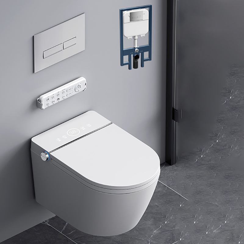 Elongated Smart Bidet Wall-Mounted White Ceramic Foot Sensor Flush Heated Seat Bidet