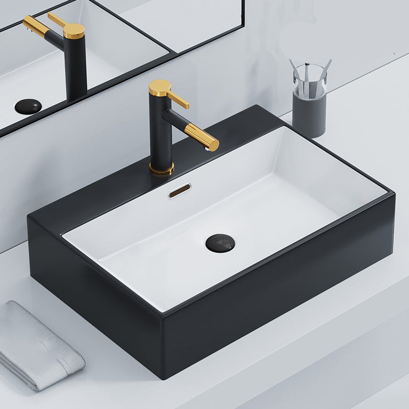 Rectangular Bathroom Sink Ceramic Modern Vessel Bathroom Sink with Faucet