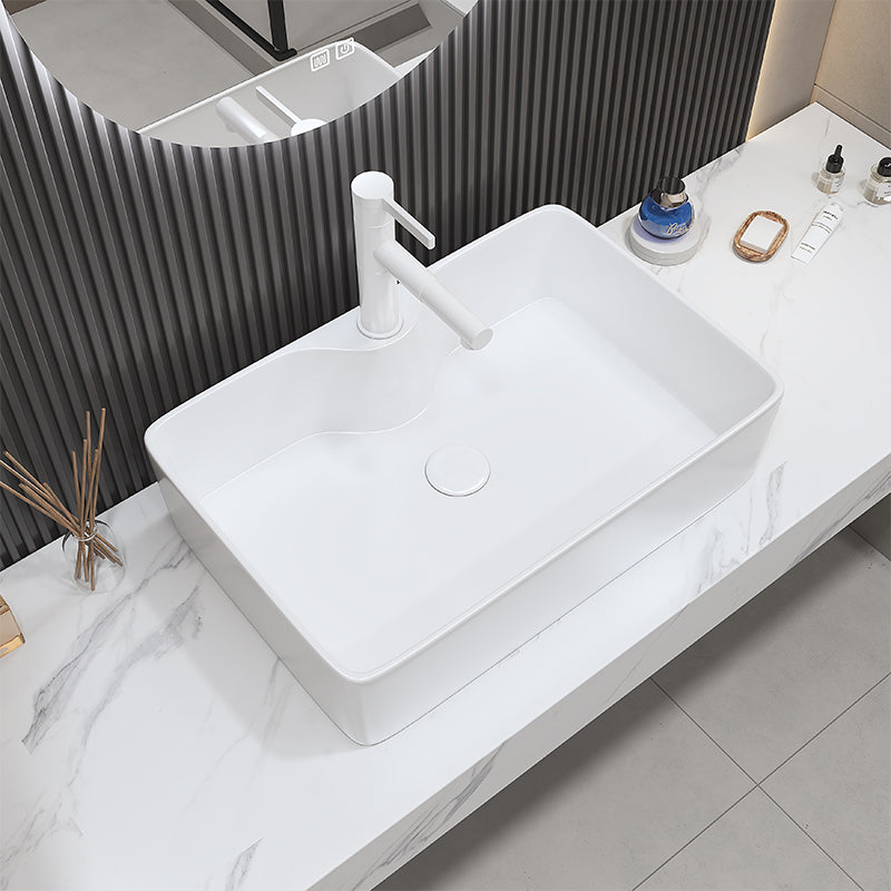 Fade Resistant Bath Sink White Rectangular Ceramic Faucet Vessel Bathroom Sink
