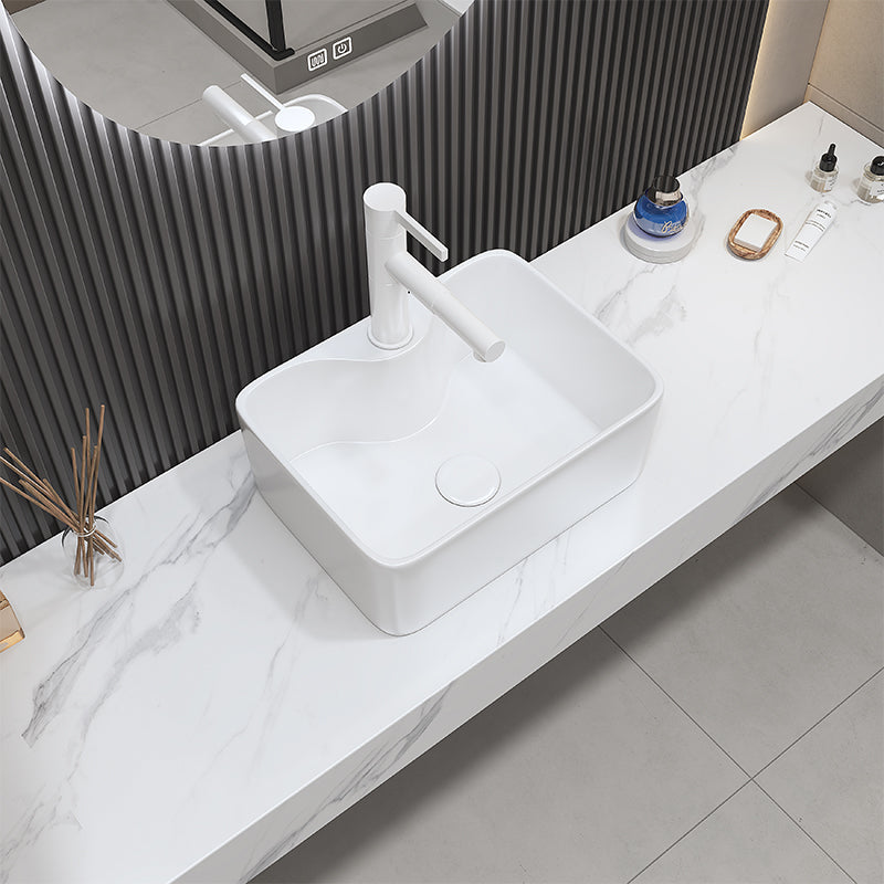 Fade Resistant Bath Sink White Rectangular Ceramic Faucet Vessel Bathroom Sink