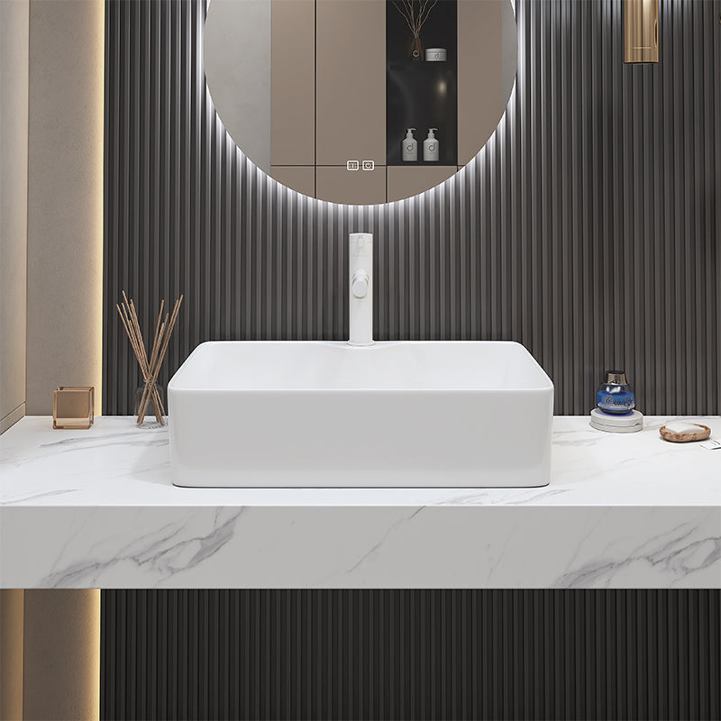Fade Resistant Bath Sink White Rectangular Ceramic Faucet Vessel Bathroom Sink