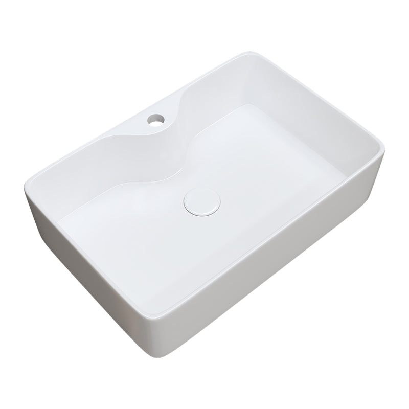 Fade Resistant Bath Sink White Rectangular Ceramic Faucet Vessel Bathroom Sink