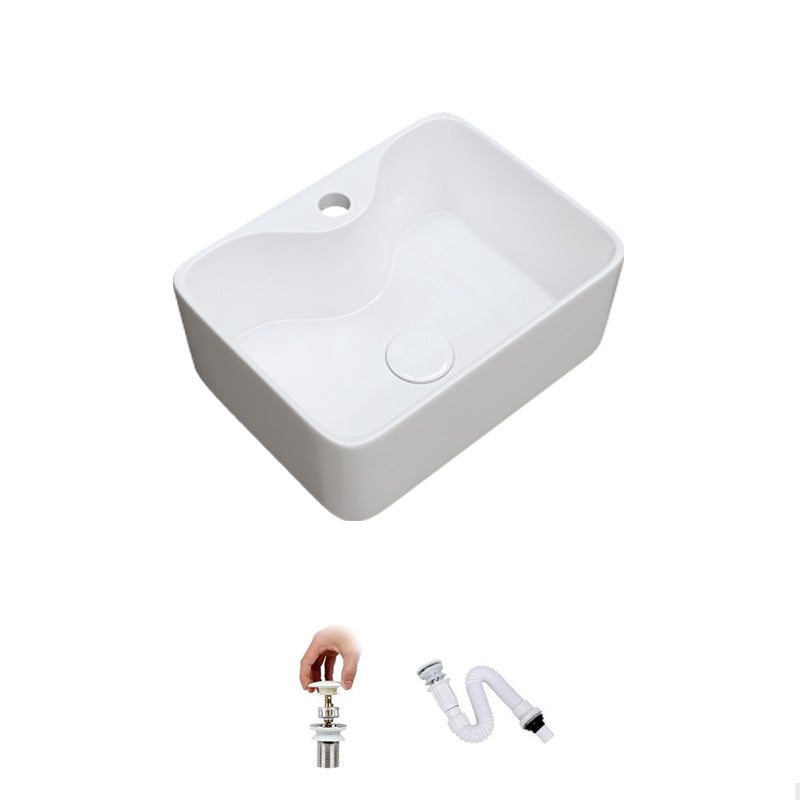 Fade Resistant Bath Sink White Rectangular Ceramic Faucet Vessel Bathroom Sink