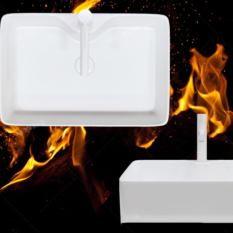 Fade Resistant Bath Sink White Rectangular Ceramic Faucet Vessel Bathroom Sink