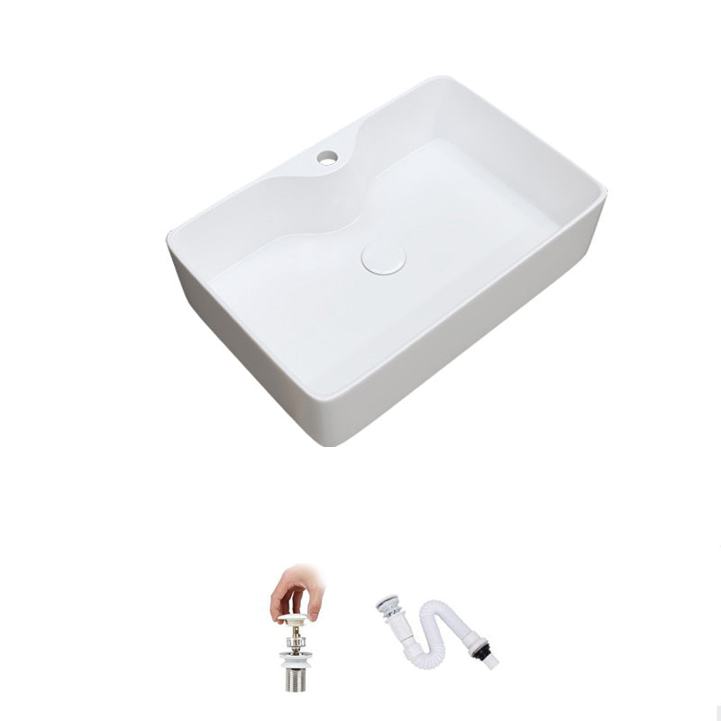 Fade Resistant Bath Sink White Rectangular Ceramic Faucet Vessel Bathroom Sink