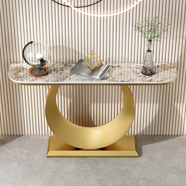 Glam Stone Console Accent Table Half Moon Console Sofa Table for Hall