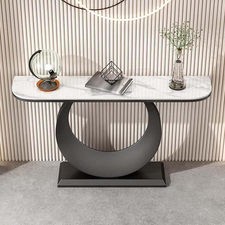 Glam Stone Console Accent Table Half Moon Console Sofa Table for Hall