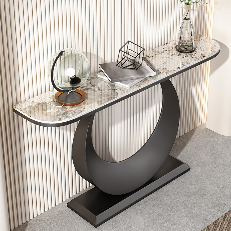 Glam Stone Console Accent Table Half Moon Console Sofa Table for Hall