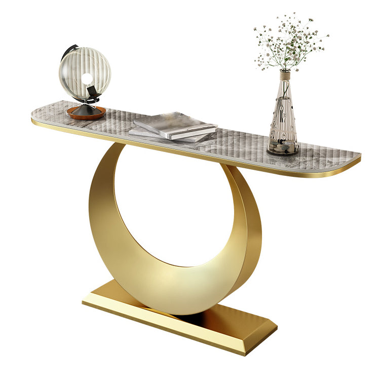 Glam Stone Console Accent Table Half Moon Console Sofa Table for Hall