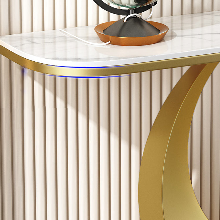 Glam Stone Console Accent Table Half Moon Console Sofa Table for Hall