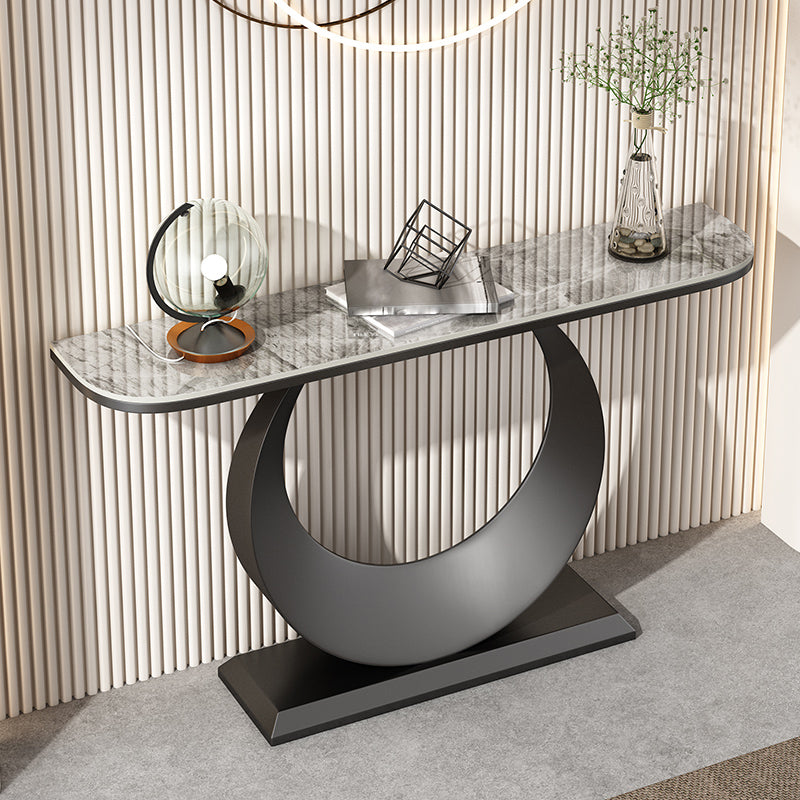 Glam Stone Console Accent Table Half Moon Console Sofa Table for Hall