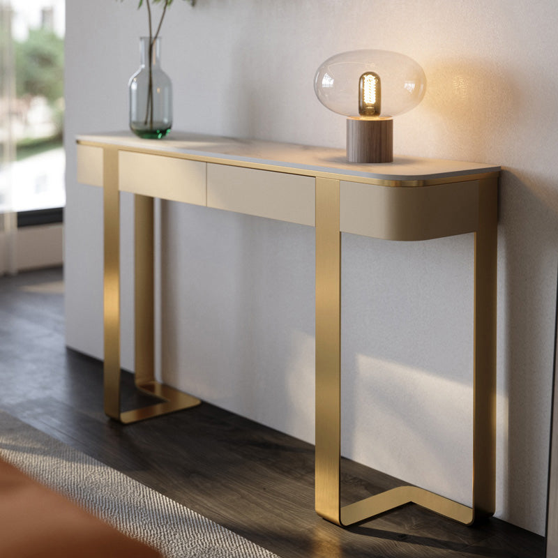 Glam Golden Console Accent Table Half Moon Console Sofa Table for Hall