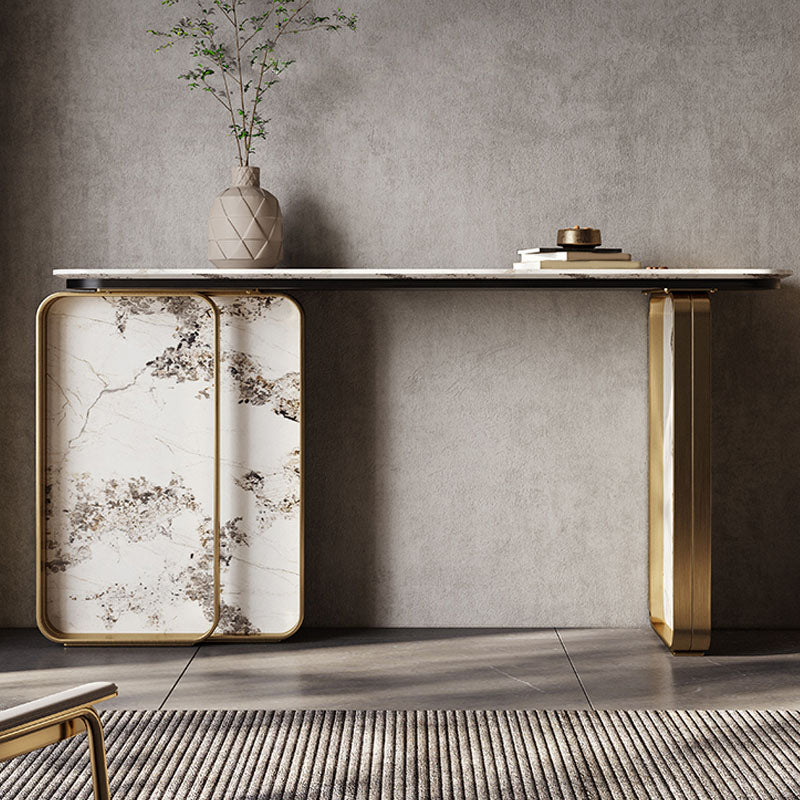Glam Golden Console Accent Table Stone Console Sofa Table for Hall