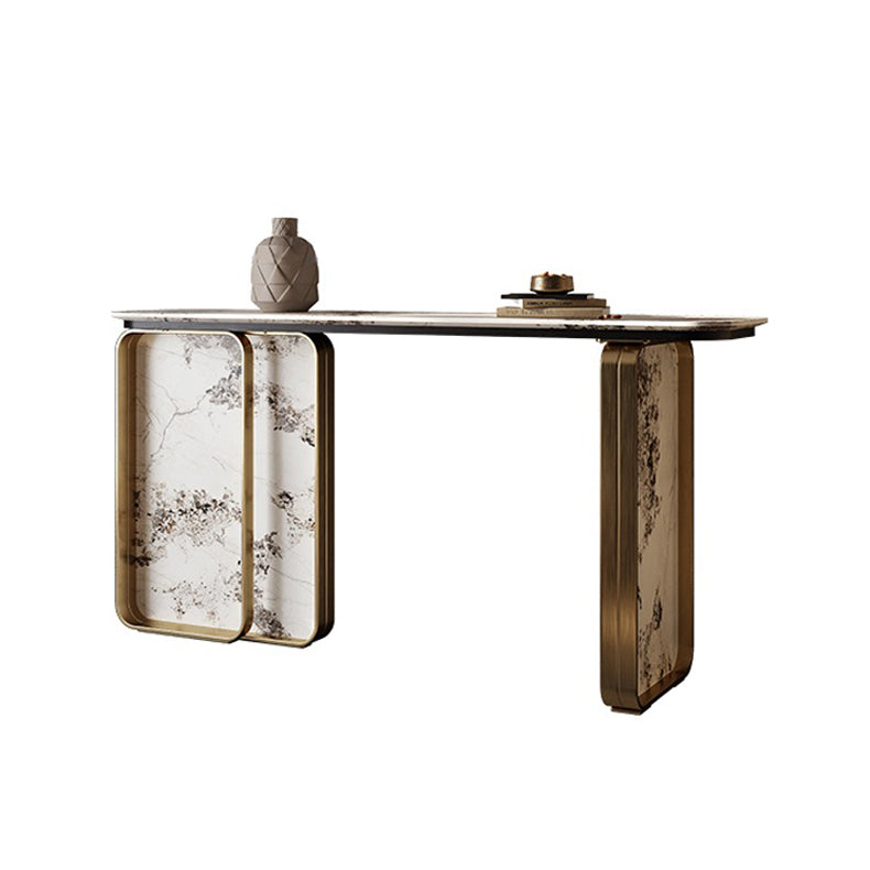 Glam Golden Console Accent Table Stone Console Sofa Table for Hall