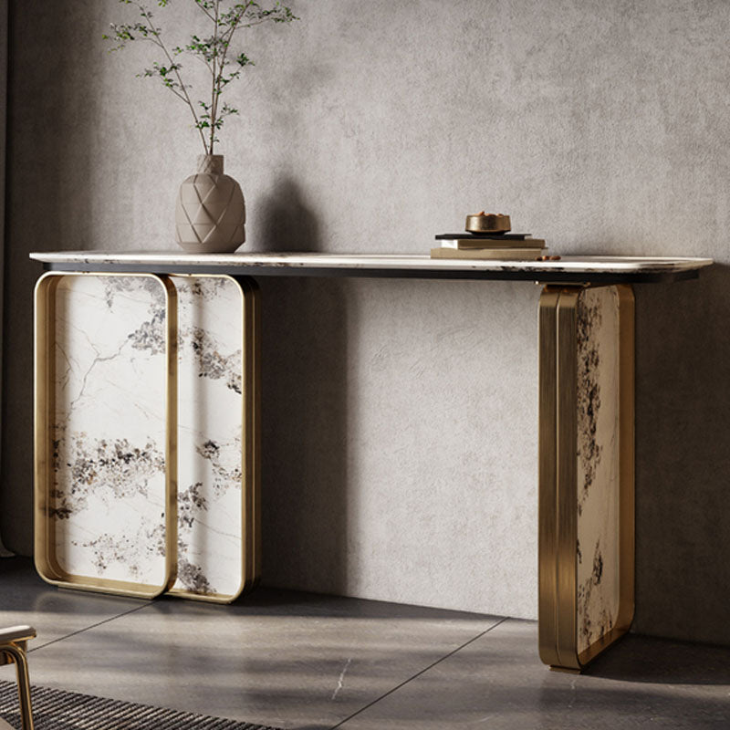 Glam Golden Console Accent Table Stone Console Sofa Table for Hall