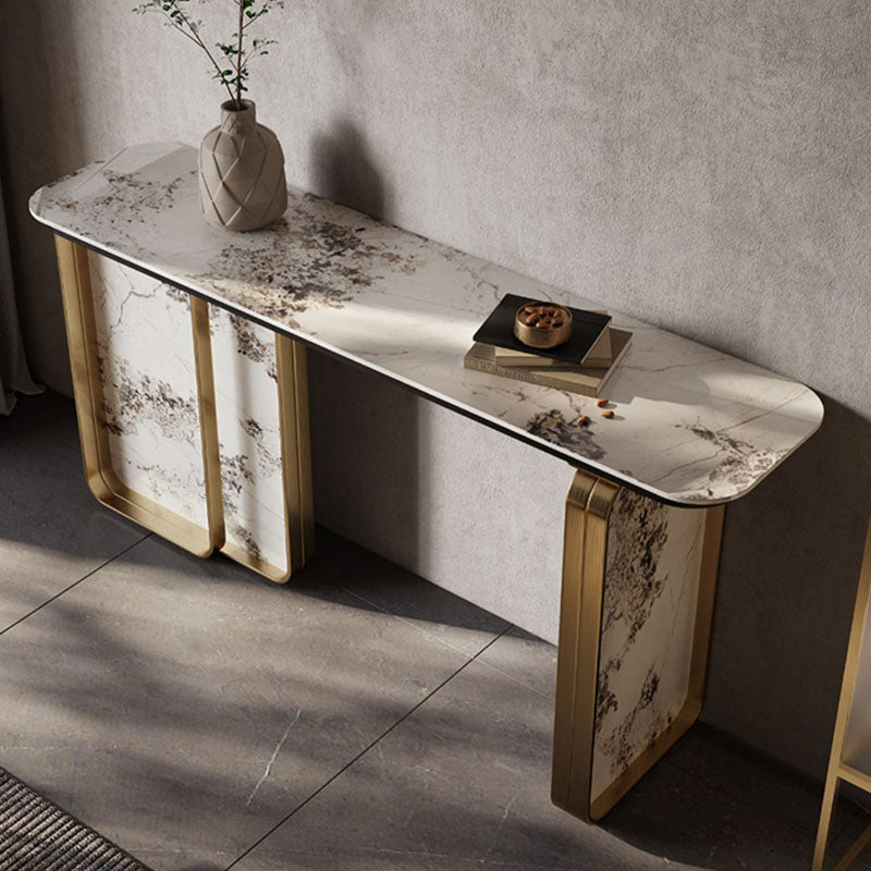 Glam Golden Console Accent Table Stone Console Sofa Table for Hall