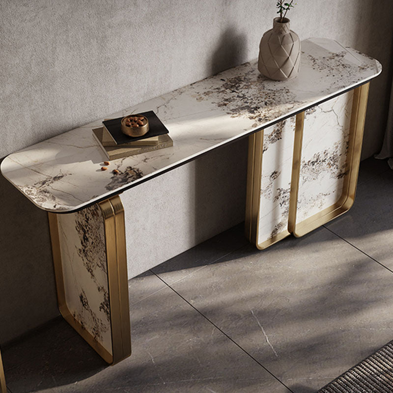 Glam Golden Console Accent Table Stone Console Sofa Table for Hall