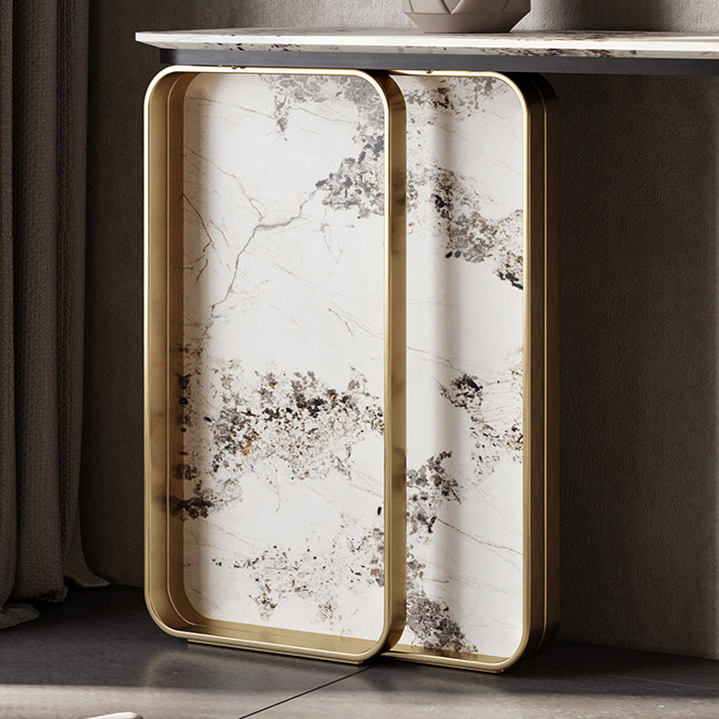 Glam Golden Console Accent Table Stone Console Sofa Table for Hall