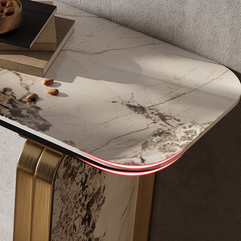 Glam Golden Console Accent Table Stone Console Sofa Table for Hall