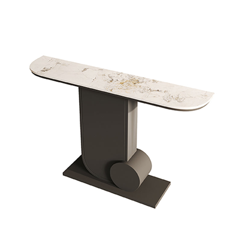 Glam Stone Accent Table Half Moon Metal Sofa Console Table for Hall