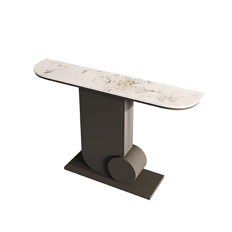 Glam Stone Accent Table Half Moon Metal Sofa Console Table for Hall