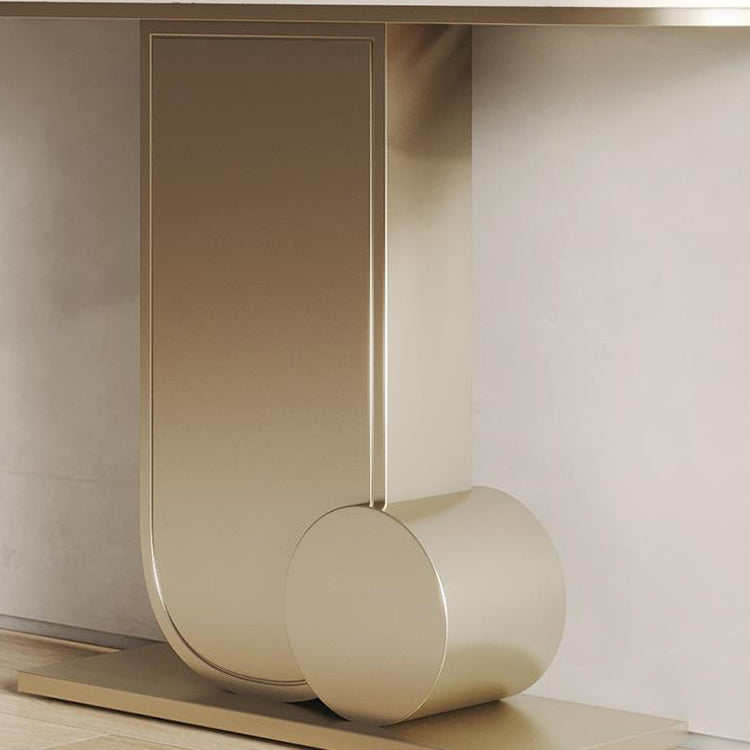Glam Stone Accent Table Half Moon Metal Sofa Console Table for Hall