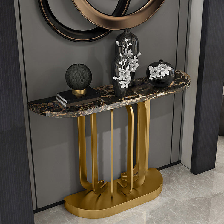 Glam Marble Console Accent Table Half Moon Console Sofa Table for Hall