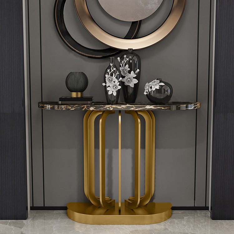 Glam Marble Console Accent Table Half Moon Console Sofa Table for Hall