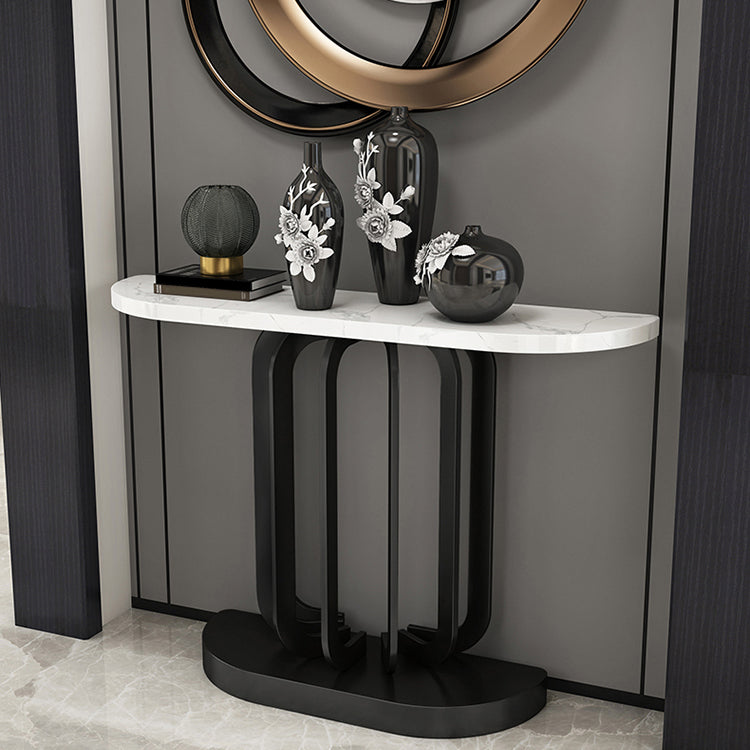 Glam Marble Console Accent Table Half Moon Console Sofa Table for Hall