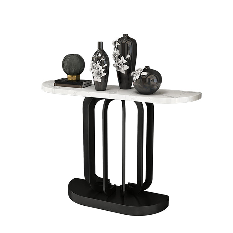 Glam Marble Console Accent Table Half Moon Console Sofa Table for Hall