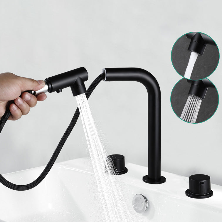 Pull-out Widespread Sink Faucet 2-Handle Vessel Sink Faucet with Angle Valve and Drain