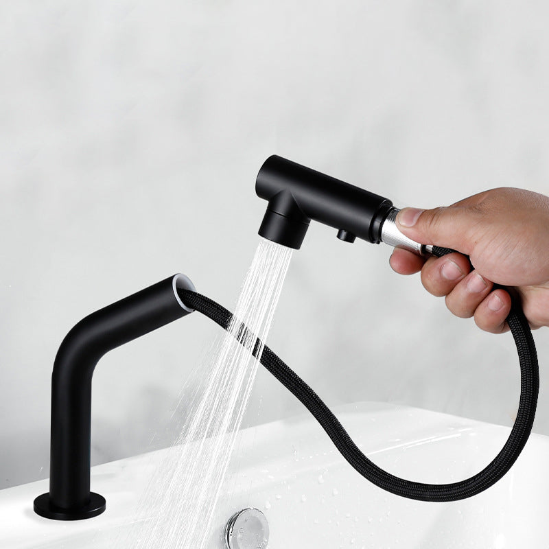 Pull-out Widespread Sink Faucet 2-Handle Vessel Sink Faucet with Angle Valve and Drain
