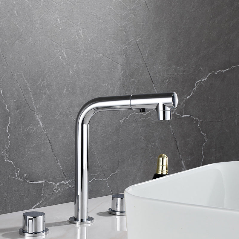 Pull-out Widespread Sink Faucet 2-Handle Vessel Sink Faucet with Angle Valve and Drain