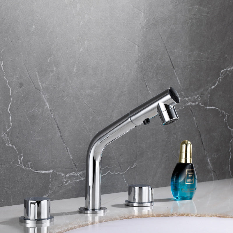 Pull-out Widespread Sink Faucet 2-Handle Vessel Sink Faucet with Angle Valve and Drain