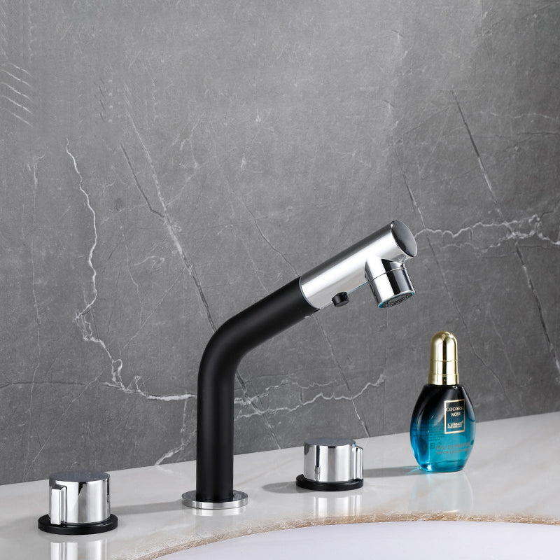 Pull-out Widespread Sink Faucet 2-Handle Vessel Sink Faucet with Angle Valve and Drain