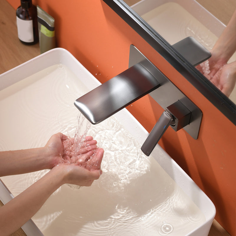 Waterfall Wall Mounted Bathroom Faucet Modern Lavatory Faucet