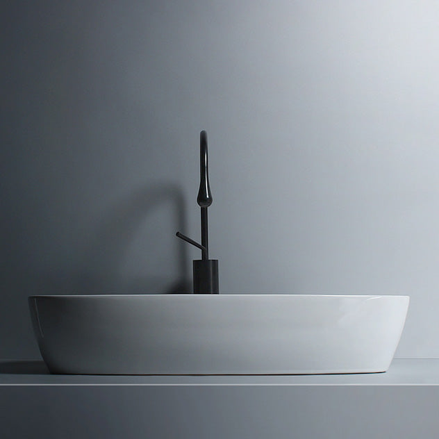 Porcelain Trough Sink Modern Simple Trough Bathroom Sink with Faucet Included